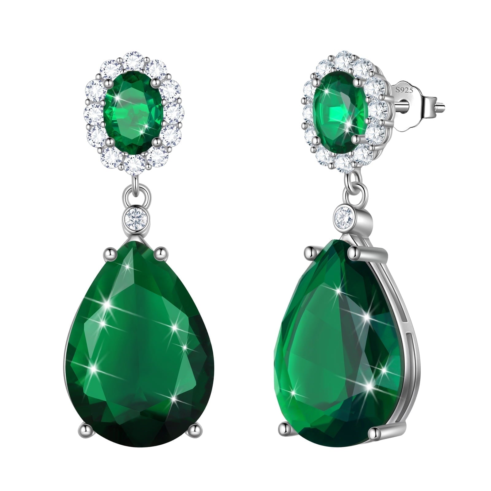 10Ct Women Teardrop Dangle Earrings May Birthstone Emerald Green 925 Sterling Silver Jewelry Mom Grandma Birthday Mother's Day Gift - Aurora Tears