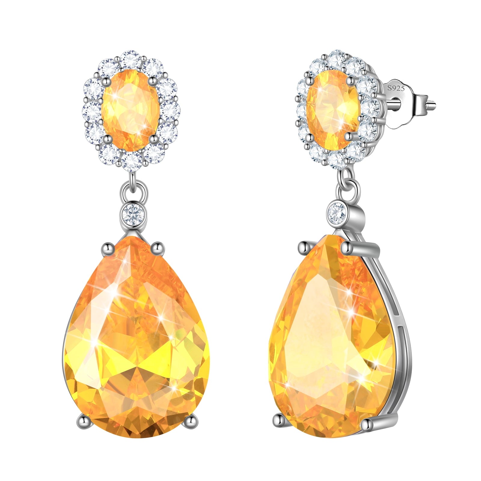 10Ct Women Teardrop Earrings 925 Sterling Silver November Birthstone Dangle Earrings Citrine Yellow 925 Sterling Silver Jewelry Christmas Birthday Gift for Mother - Aurora Tears