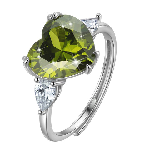 6Ct Women Heart Ring 925 Sterling Silver August Birthstone Peridot Ring Band Jewelry Mother Xmas Birthday Valentine's Day Gift - Aurora Tears