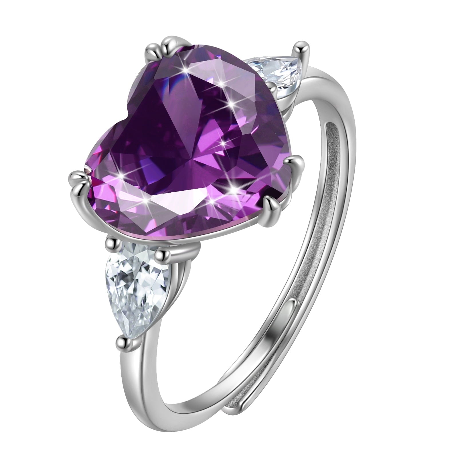 6Ct Women Heart Ring 925 Sterling Silver February Birthstone Ring Amethyst Purple Jewelry Mom Grandma Valentine's Day Wedding Gift - Aurora Tears