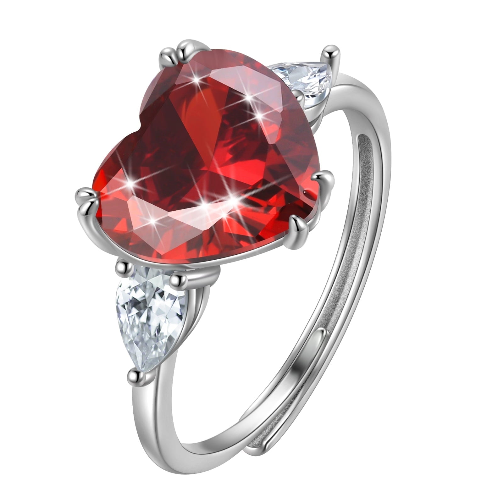 6Ct Women Heart Ring 925 Sterling Silver January Birthstone Garnet Red Jewelry Mother Birthday Wedding Valentine's Day Gift - Aurora Tears