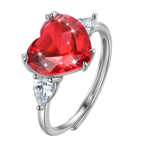 6Ct Women Heart Ring 925 Sterling Silver July Birthstone Ruby Ring Red CZ Band Jewelry Mother Birthday Valentine's Day Gifts - Aurora Tears