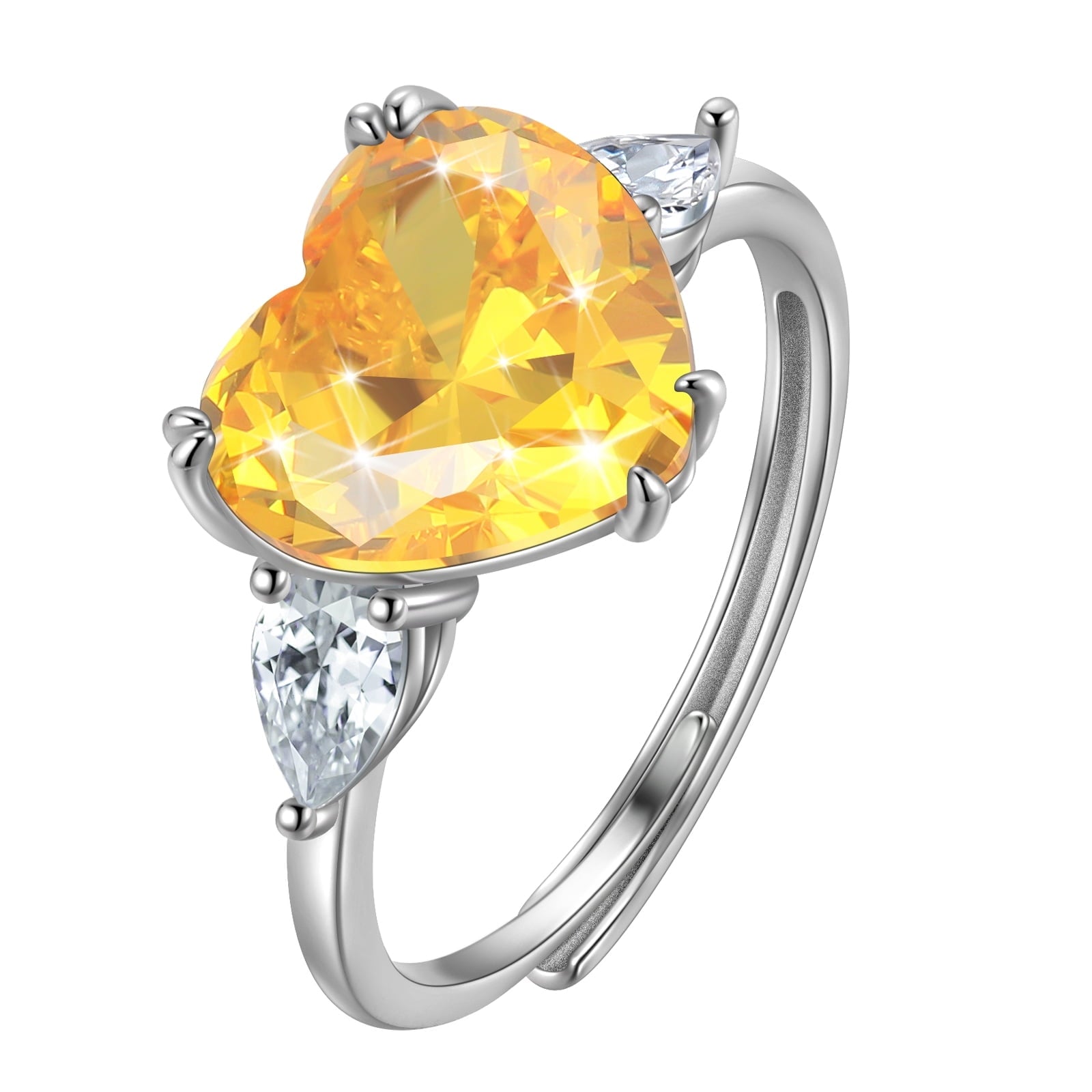 6Ct Women Heart Ring 925 Sterling Silver November Birthstone Ring Band Citrine Yellow Jewelry Mother Christmas Birthday Valentine Gift for Her - Aurora Tears