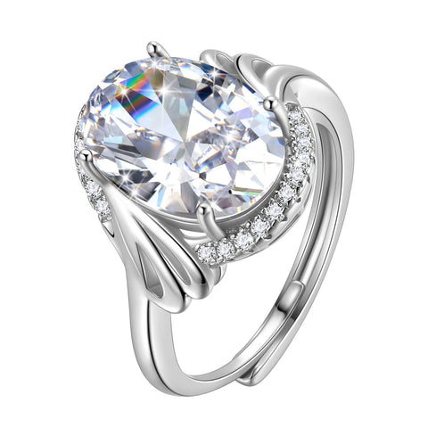 8Ct Halo Oval Engagement Ring 925 Sterling Silver Women April Birthstone Diamond CZ Band Promise Bridal Jewelry Mother Birthday Gift - Aurora Tears