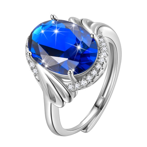 8Ct Oval Women Blue Sapphire Ring 925 Sterling Silver Halo September Birthstone Ring Jewelry Mom Grandma Birthday Christmas Mother's Day Gift - Aurora Tears