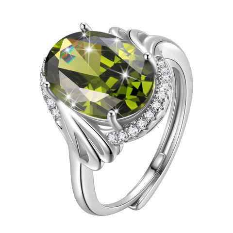 8Ct Oval Women Ring 925 Sterling Silver Halo August Birthstone Peridot Ring Jewelry Mom Grandma Birthday Mother's Day Gift - Aurora Tears