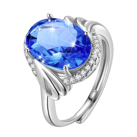 8Ct Oval Women Ring 925 Sterling Silver Halo Blue Tanzanite Ring December Birthstone Jewelry Mother Grandma Christmas Birthday Gift for Her - Aurora Tears