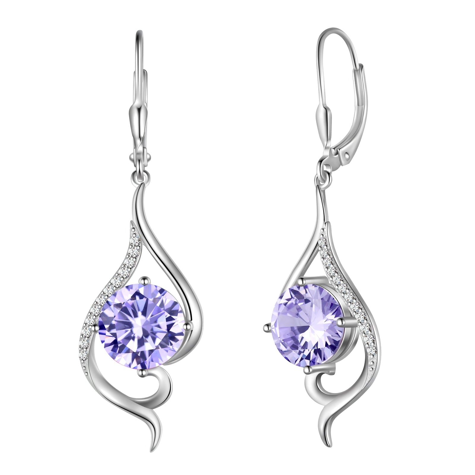925 Sterling Silver Leverback Women Earrings June Birthstone Alexandrite Purple Long Drop Earring Tail Jewelry Mother Christmas Birthday Valentines Gift for Her - Aurora Tears
