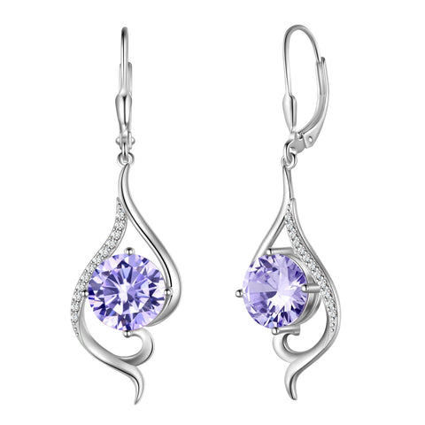 925 Sterling Silver Leverback Women Earrings June Birthstone Alexandrite Purple Long Drop Earring Tail Jewelry Mother Christmas Birthday Valentines Gift for Her - Aurora Tears