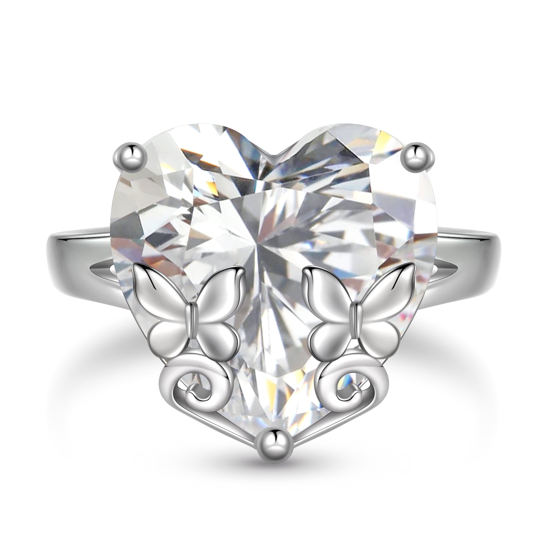 9Ct Women Heart Ring 925 Sterling Silver Butterfly April Birthstone Diamond Crystal Solitaire Ring Bridal Jewelry Birthday Gift - Aurora Tears
