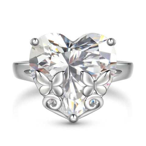 9Ct Women Heart Ring 925 Sterling Silver Butterfly April Birthstone Diamond Crystal Solitaire Ring Bridal Jewelry Birthday Gift - Aurora Tears