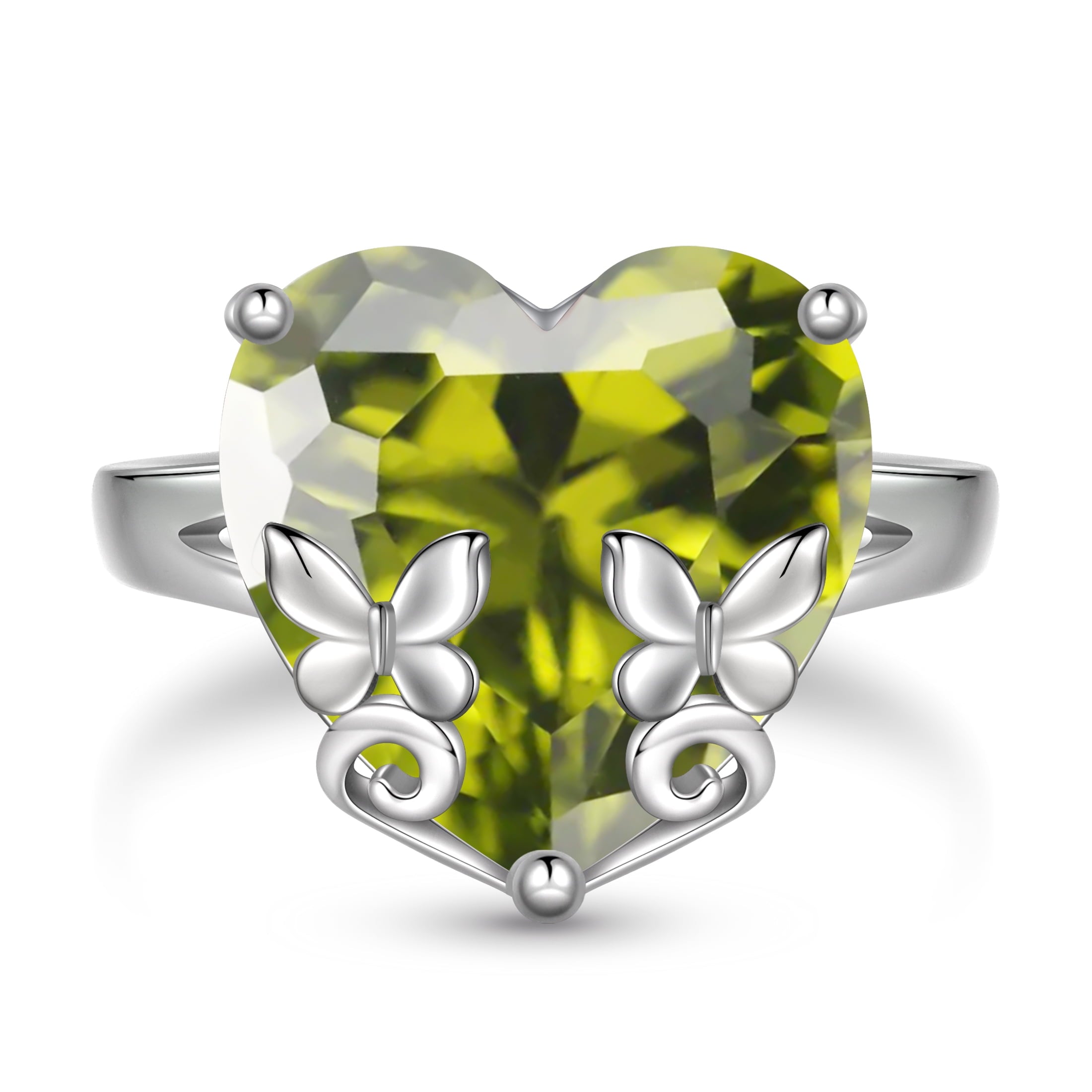 9Ct Women Heart Ring 925 Sterling Silver Butterfly August Birthstone Peridot Solitaire Ring Jewelry Mom Christmas Birthday Gift - Aurora Tears