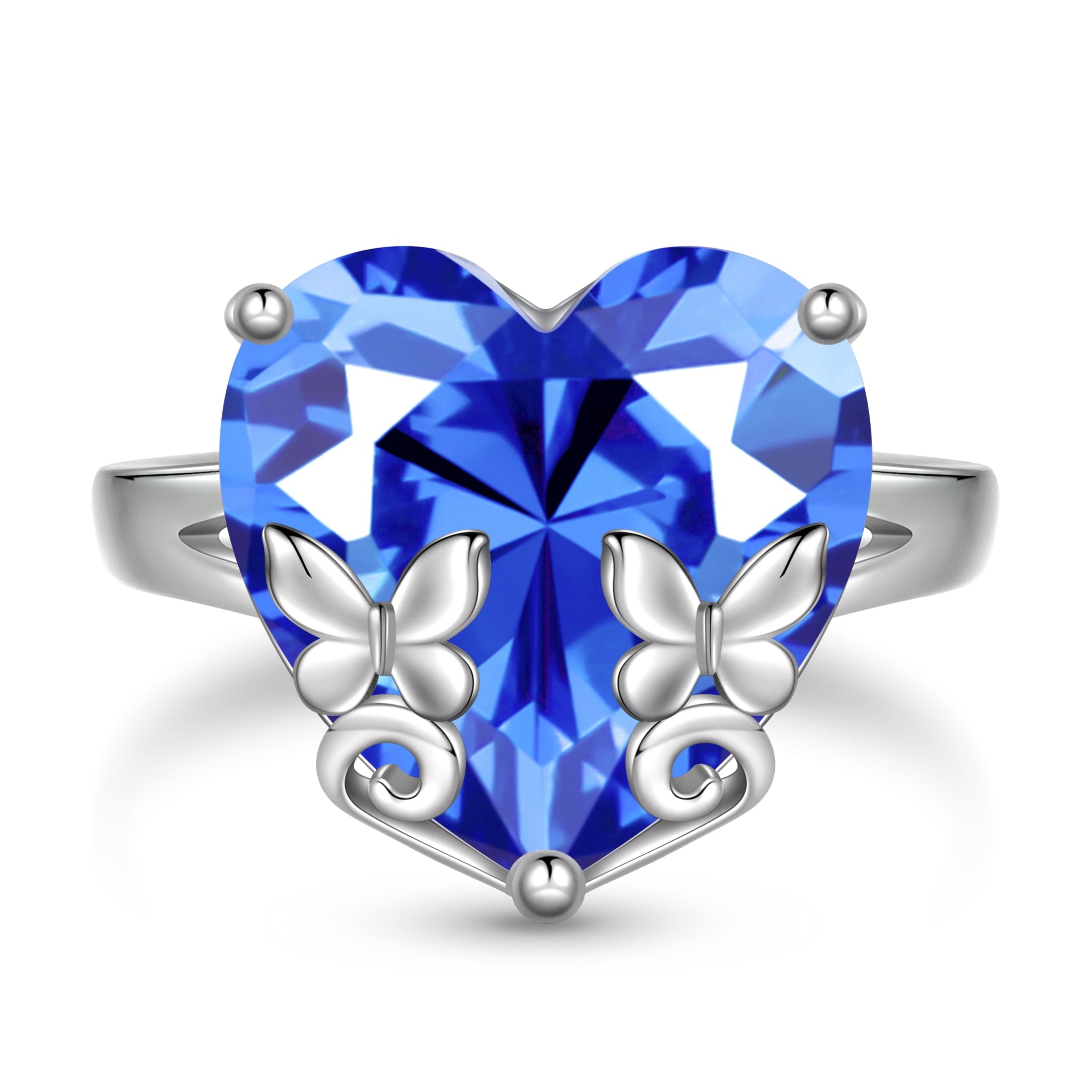 9Ct Women Heart Ring 925 Sterling Silver Butterfly December Birthstone Tanzanite Blue Solitaire Ring Jewelry Mom Christmas Birthday Gift - Aurora Tears