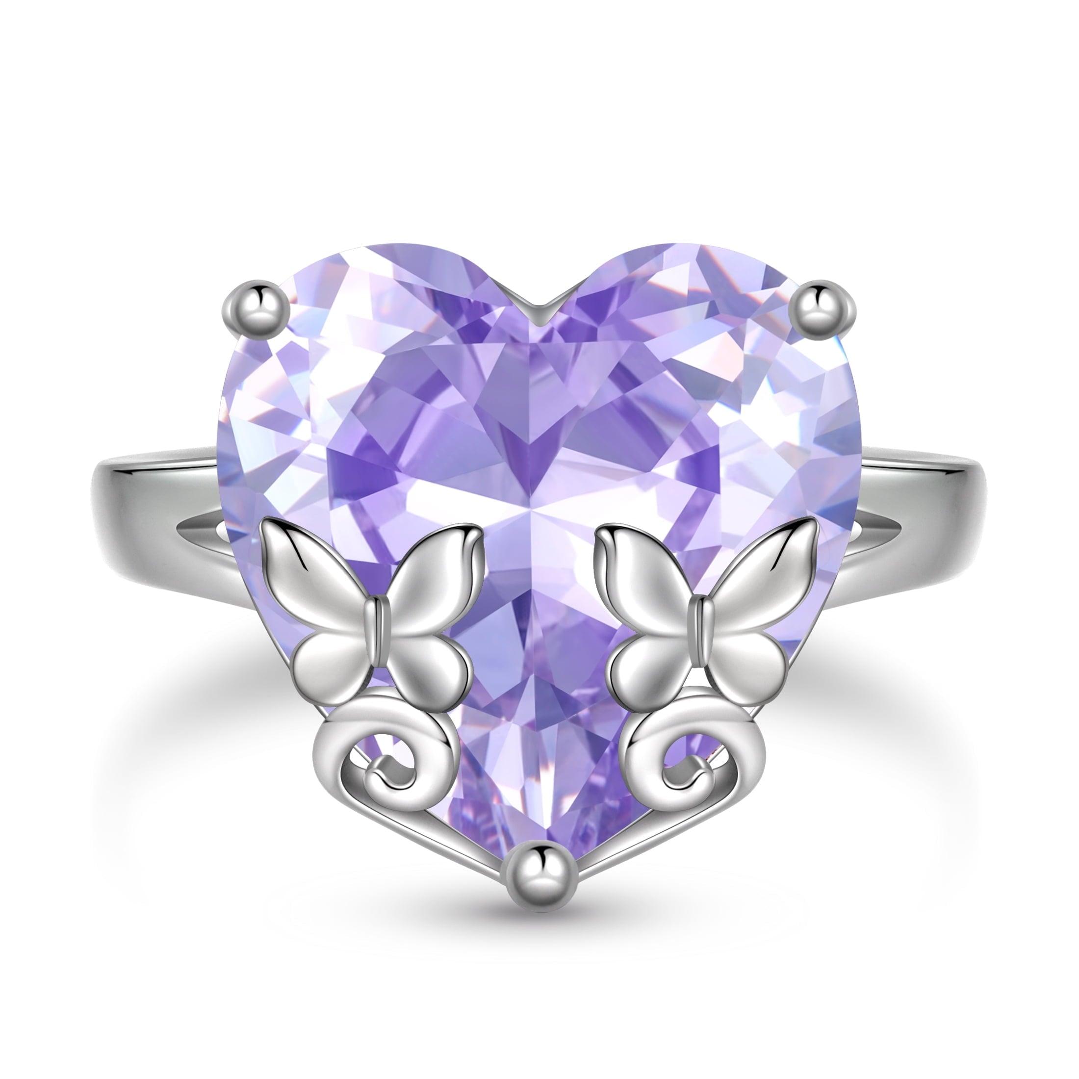 9Ct Women Heart Ring 925 Sterling Silver Butterfly June Birthstone Alexandrite Solitaire Ring Jewelry Birthday Gift for Mother - Aurora Tears