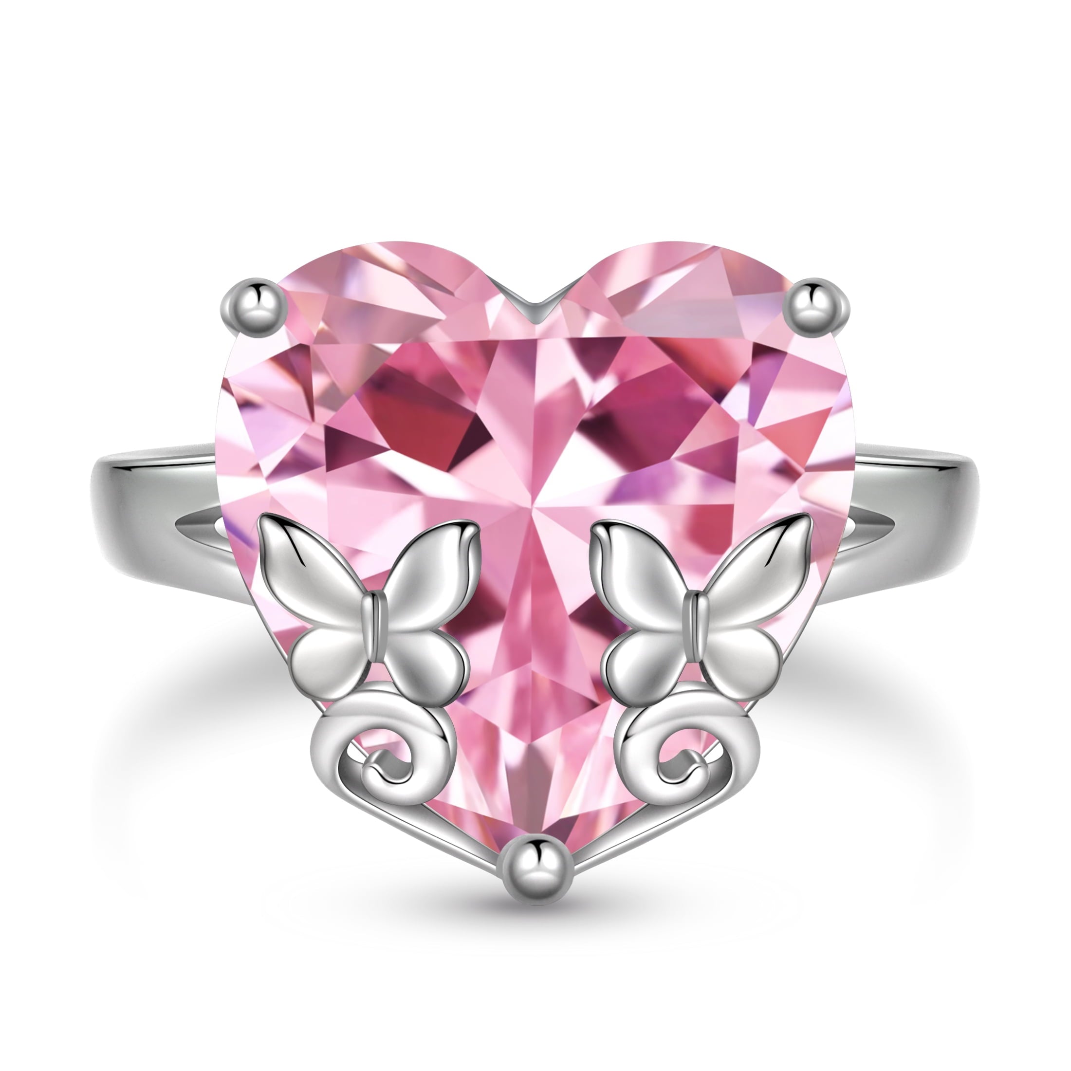 9Ct Women Heart Ring 925 Sterling Silver Butterfly October Birthstone Tourmaline Pink Solitaire Ring Jewelry Mother Birthday Valentine's Day Gifts - Aurora Tears