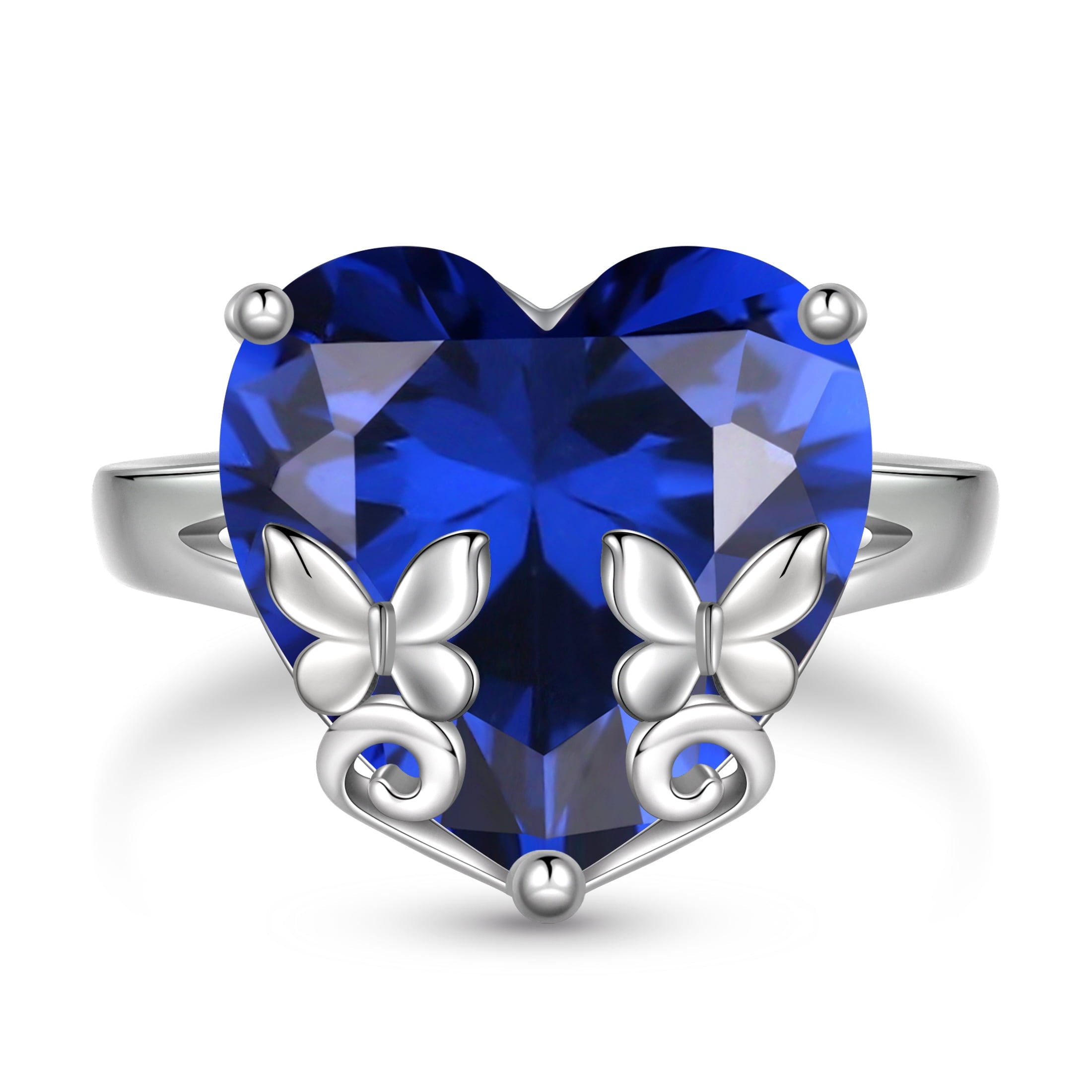 9Ct Women Heart Ring 925 Sterling Silver Butterfly September Birthstone Sapphire Blue Solitaire Ring Jewelry Birthday Mother's Day Gift - Aurora Tears