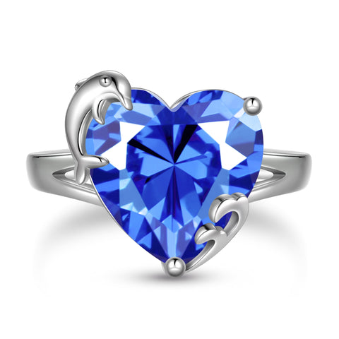 9Ct Women Heart Ring 925 Sterling Silver Dolphin December Birthstone Tanzanite Blue Solitaire Ring Jewelry Mom Christmas Birthday Gift - Aurora Tears