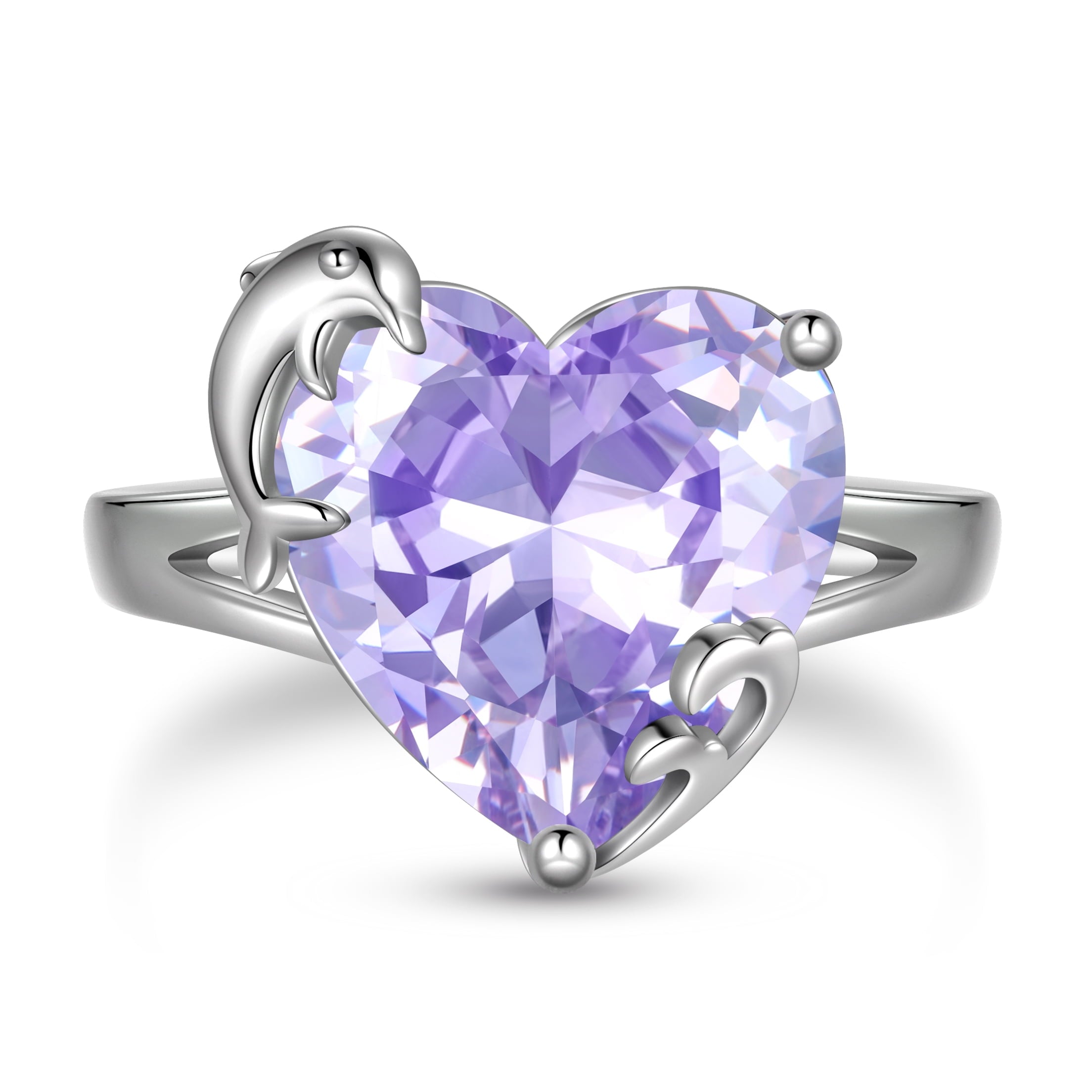 9Ct Women Heart Ring 925 Sterling Silver Dolphin June Birthstone Alexandrite Solitaire Ring Jewelry Birthday Gift for Mother - Aurora Tears