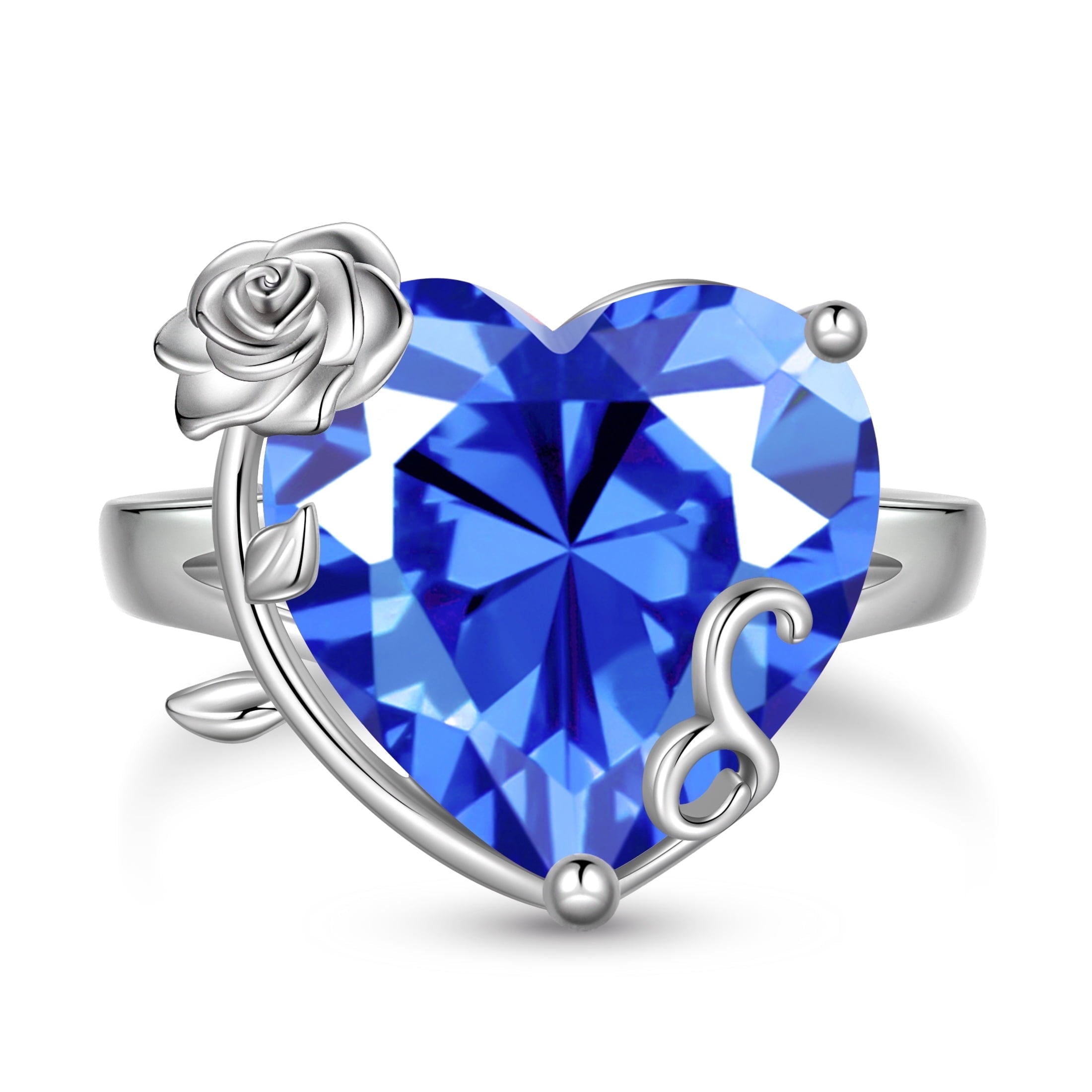 9Ct Women Heart Ring 925 Sterling Silver Rose Flower December Birthstone Tanzanite Blue Solitaire Ring Jewelry Mom Christmas Birthday Gift - Aurora Tears