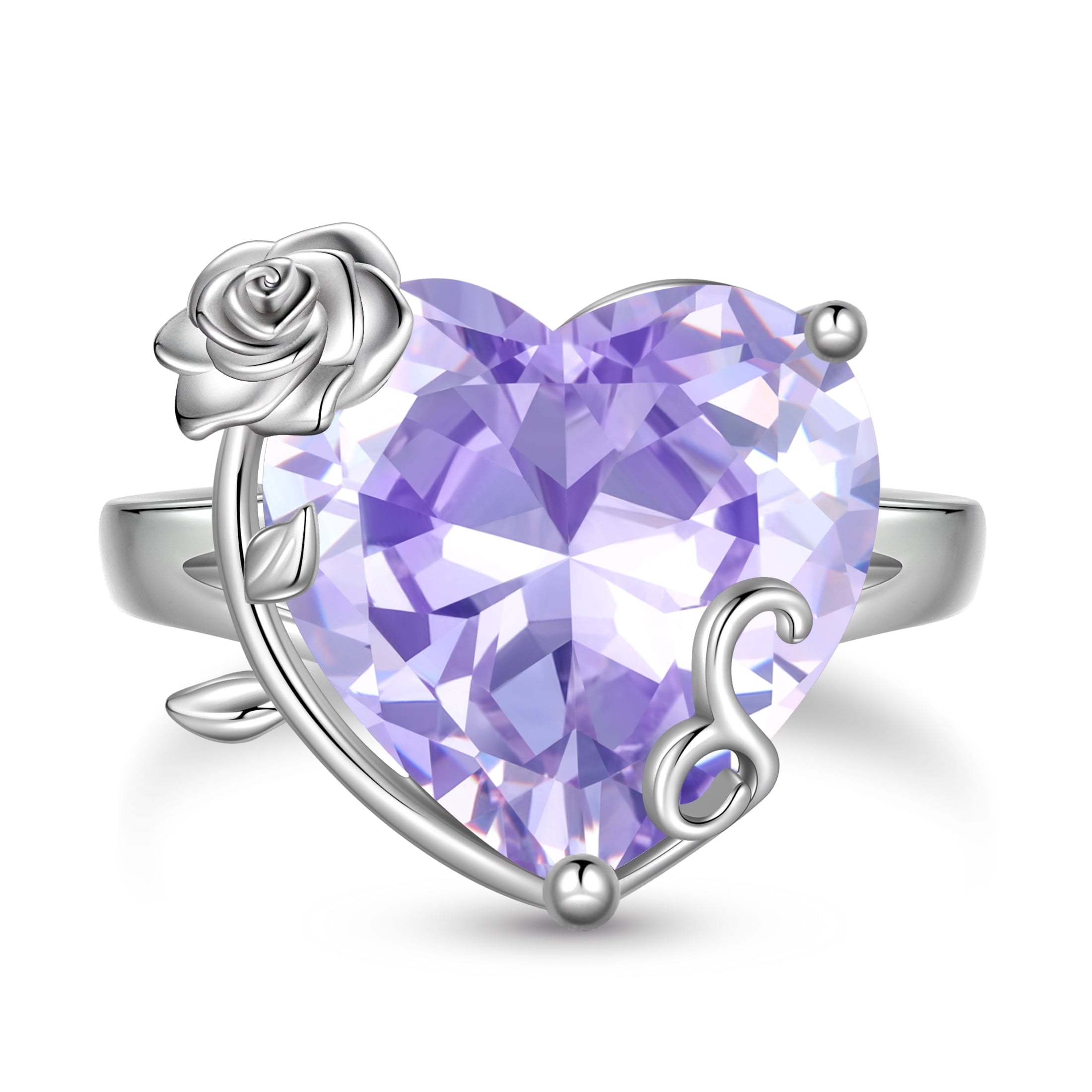 9Ct Women Heart Ring 925 Sterling Silver Rose Flower June Birthstone Alexandrite Solitaire Ring Jewelry Birthday Gift for Mother - Aurora Tears