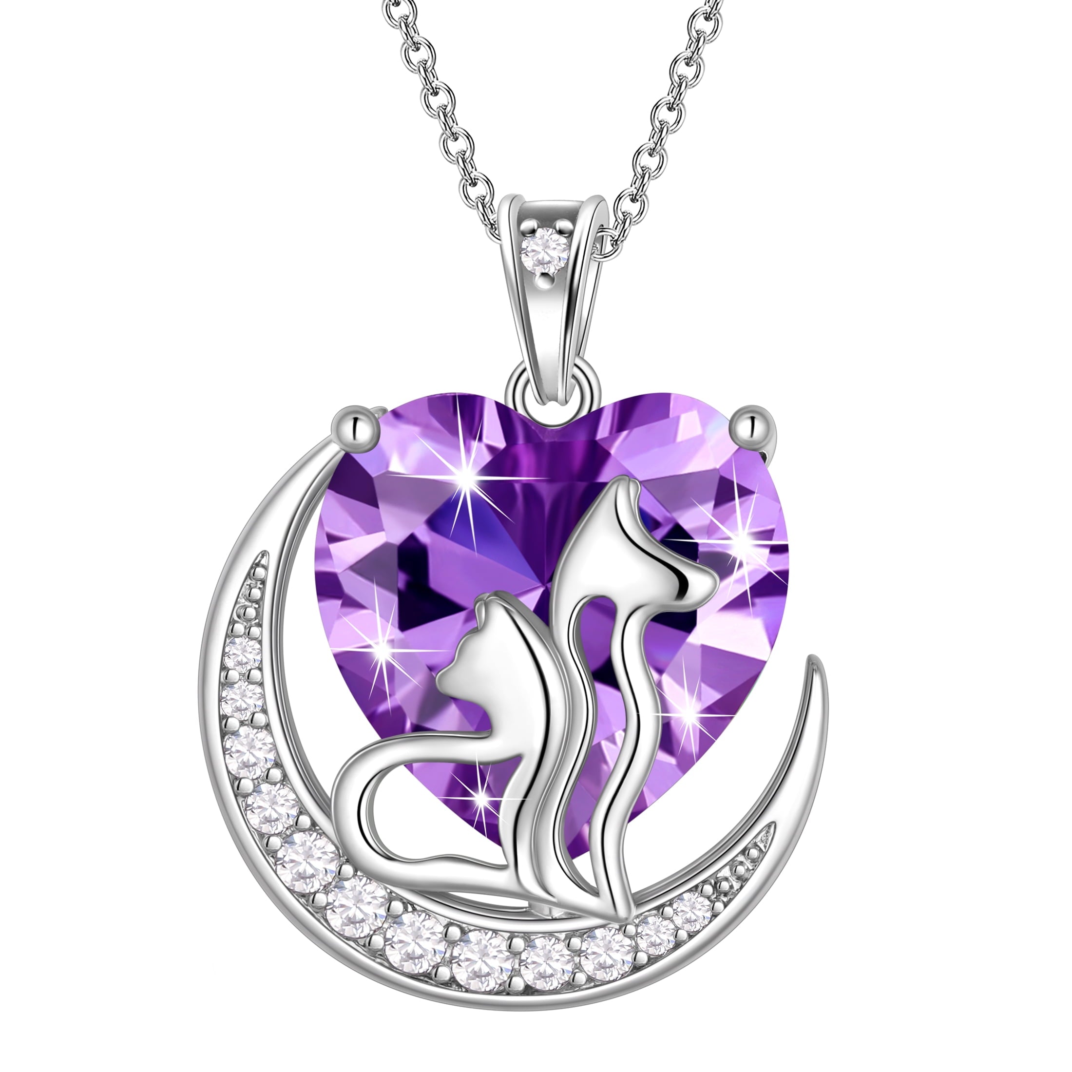 Women Animal Cat and Dog Necklace Purple Heart February Birthstone Charm Amethyst Pendant Jewelry Christmas Birthday Gift for Mother Daughter Pet Lovers - Aurora Tears