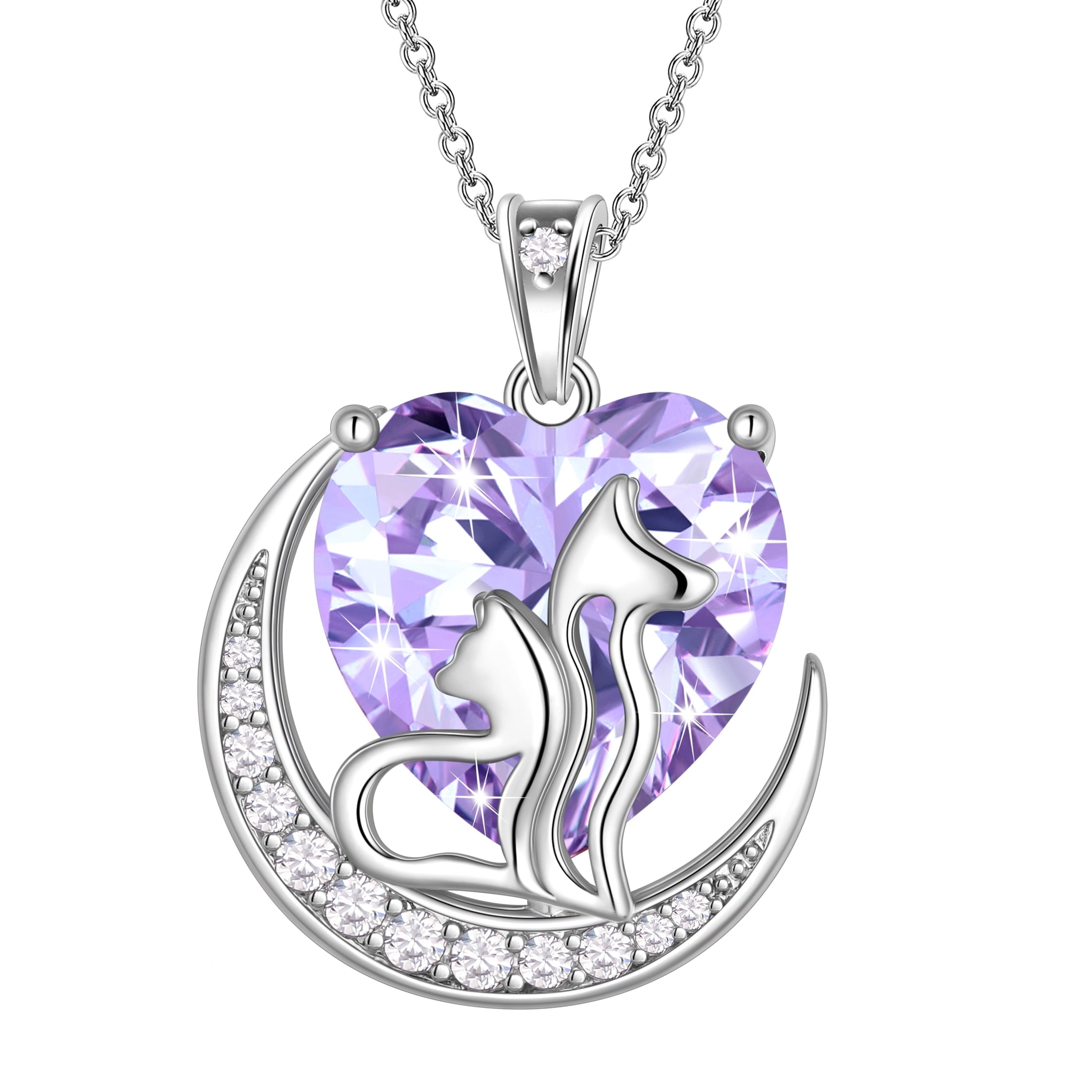 Women Animal Cat Dog Necklace Purple Heart June Birthstone Charm Alexandrite Crystal Pendant Jewelry Birthday Gift for Mother Wife Daughter Pet Lover - Aurora Tears