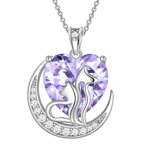 Women Animal Cat Dog Necklace Purple Heart June Birthstone Charm Alexandrite Crystal Pendant Jewelry Birthday Gift for Mother Wife Daughter Pet Lover - Aurora Tears