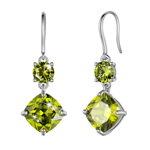 August Birthstone Earrings Women 925 Sterling Silver Long Drop Earrings Peridot Cushion Crystal Jewelry Grandma Mother Christmas Birthday Gift - Aurora Tears