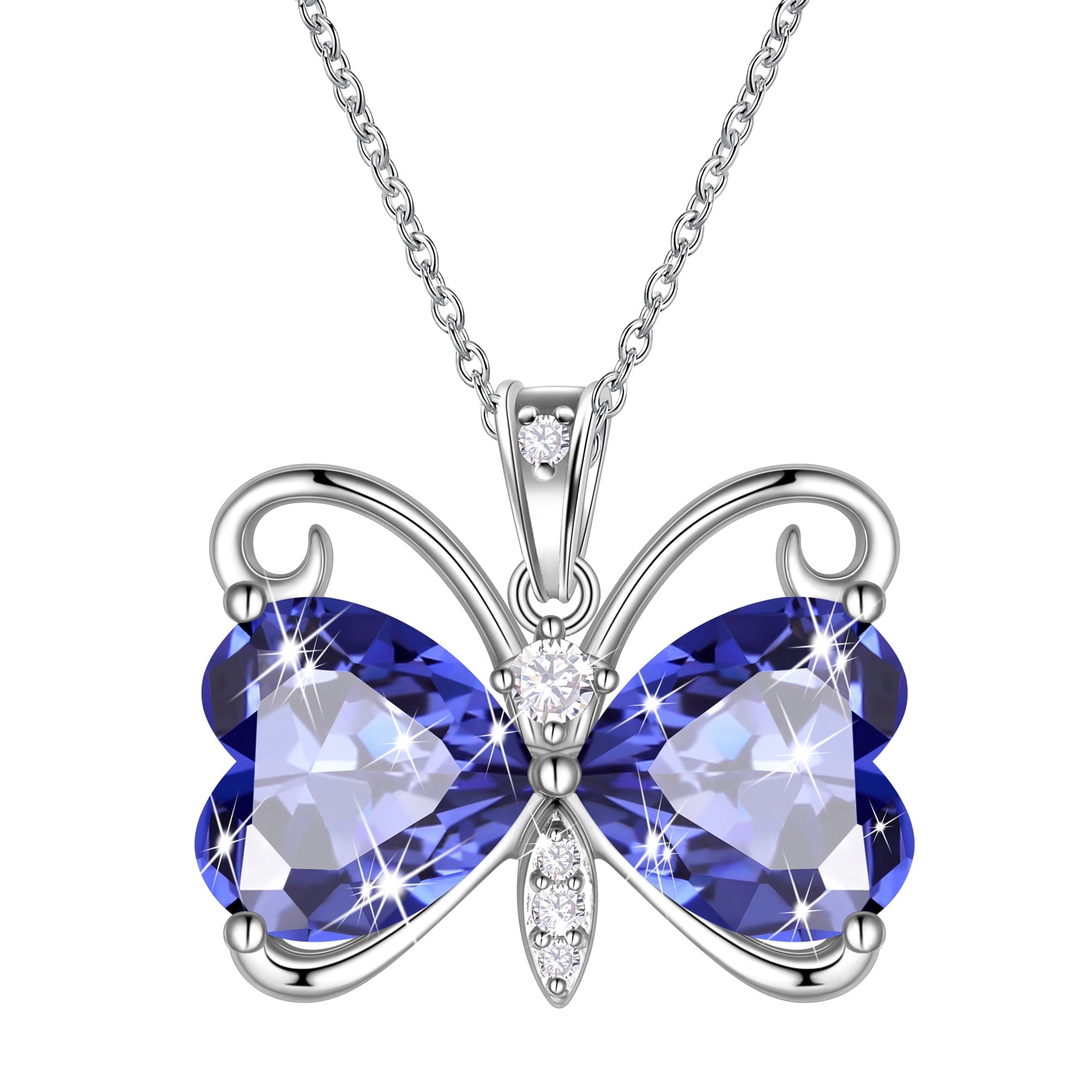 Women Blue Butterfly Necklace Heart December Birthstone Necklace Tanzanite Pendant Jewelry Mom Daughter Wife Christmas Birthday Gift for Her - Aurora Tears