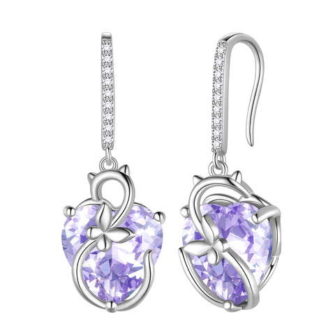 Cat Butterfly Earrings for Women 925 Sterling Silver Earrings Dangle Drop Hook Heart Alexandrite June Birthstone Jewelry Birthday Mother Christmas Birthday Valentines Day Gifts for Mom - Aurora Tears