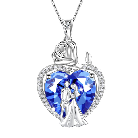 Couple Necklace for Women 925 Sterling Silver 15MM Heart December Birthstone Rose Flower Pendant Promise Engagement Jewelry Valentines Day Gift for Her Wife Bride - Aurora Tears