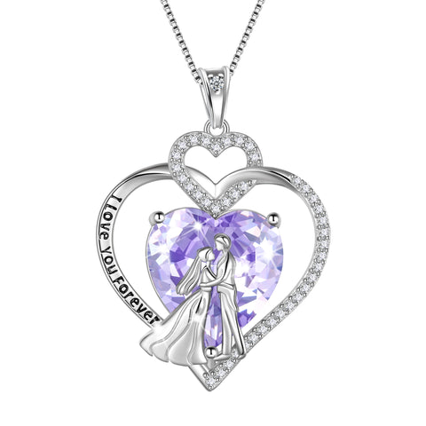 Couple Necklace for Women 925 Sterling Silver Heart June Birthstone Pendant Love You Forever Wedding Engagement Bridal Jewelry Valentines Gift for Wife Girlfriend - Aurora Tears