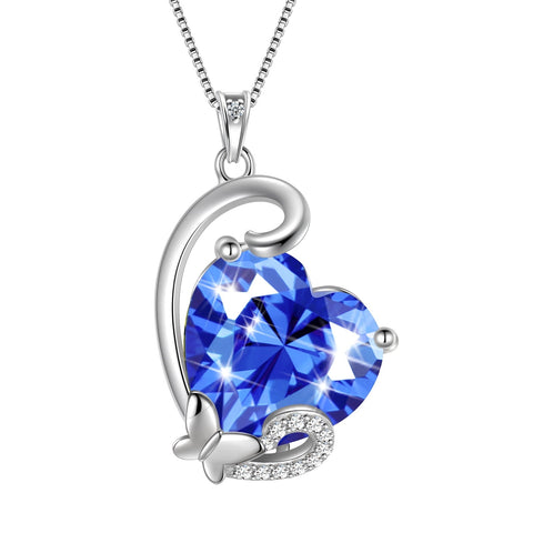December Birthstone Necklace for Women,925 Sterling Silver Butterfly Heart Necklace Pendant Tanzanite Jewelry Mother Christmas Birthday Gift - Aurora Tears