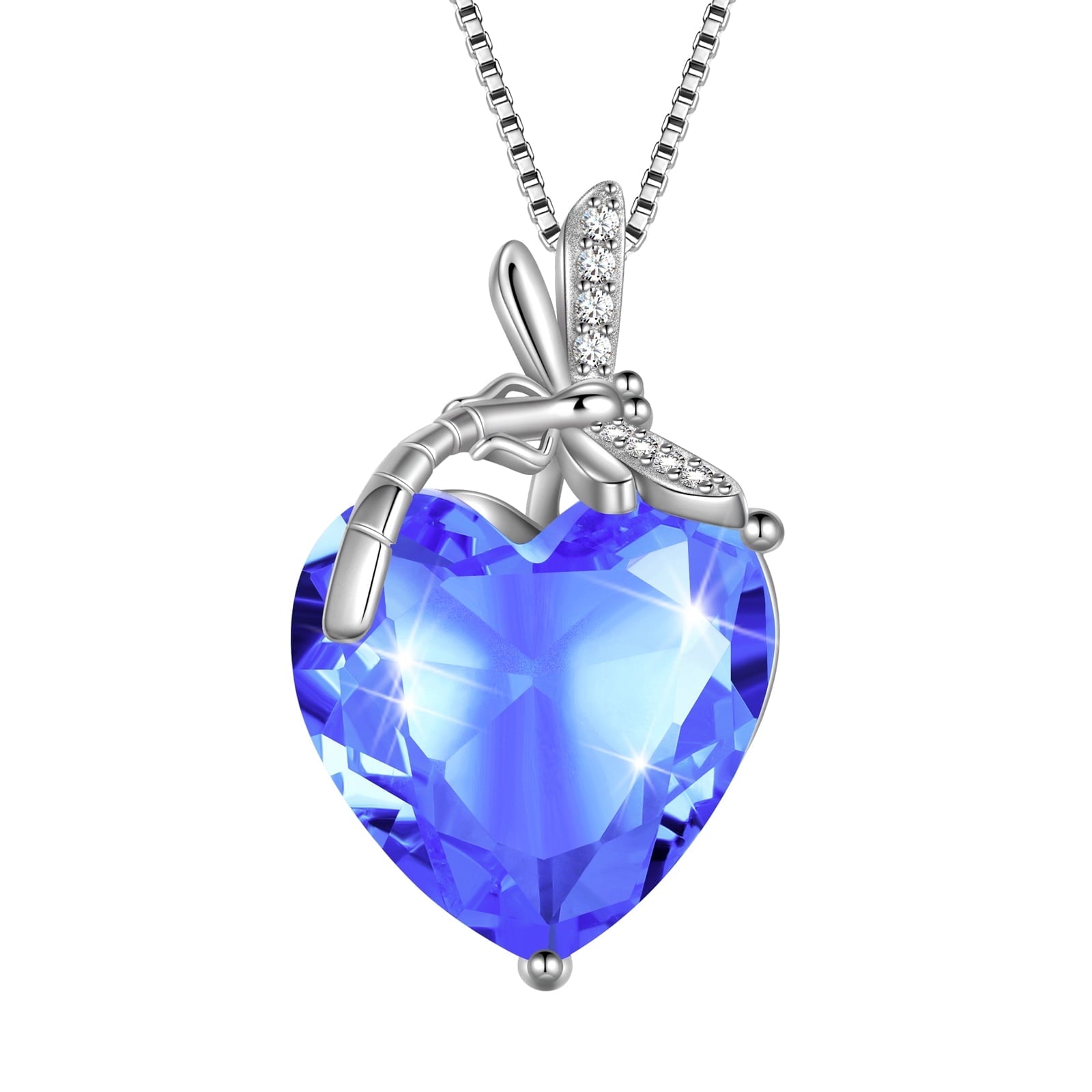 Dragonfly Necklace Blue Heart December Birthstone Necklace Tanzanite 925 Sterling Silver Pendant Jewelry Women Birthday Christmas Mother's Day Gift - Aurora Tears