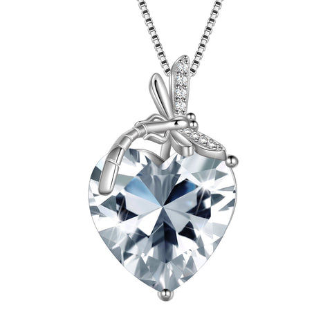 Dragonfly Necklace Heart April Birthstone Necklace Diamond CZ 925 Sterling Silver Pendant White Jewelry Women Birthday Christmas Mother's Day Gift - Aurora Tears