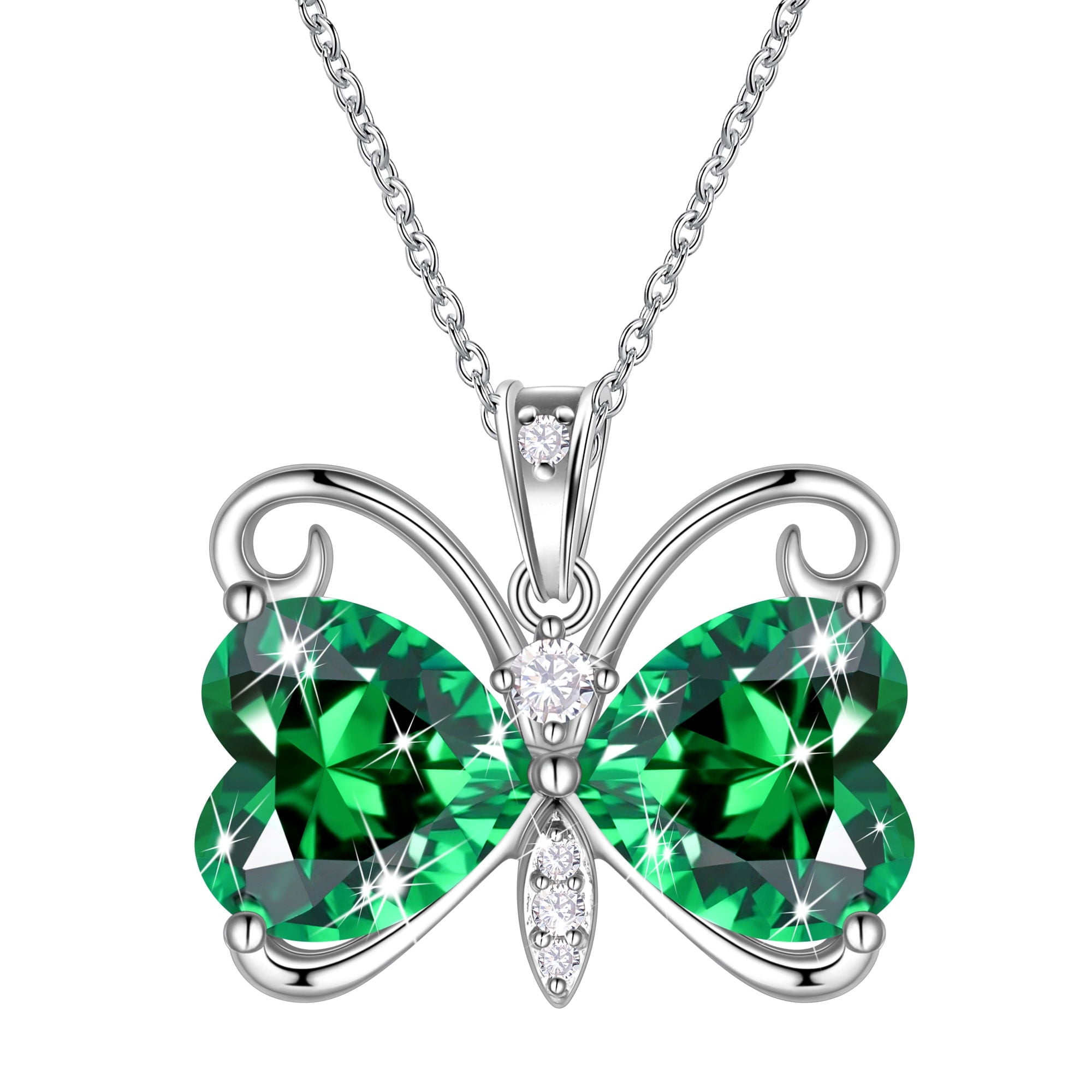 Women Green Butterfly Necklace Heart May Birthstone Necklace Emerald Pendant Jewelry Christmas Birthday Mother's Day Gift for Mom Grandma Wife - Aurora Tears