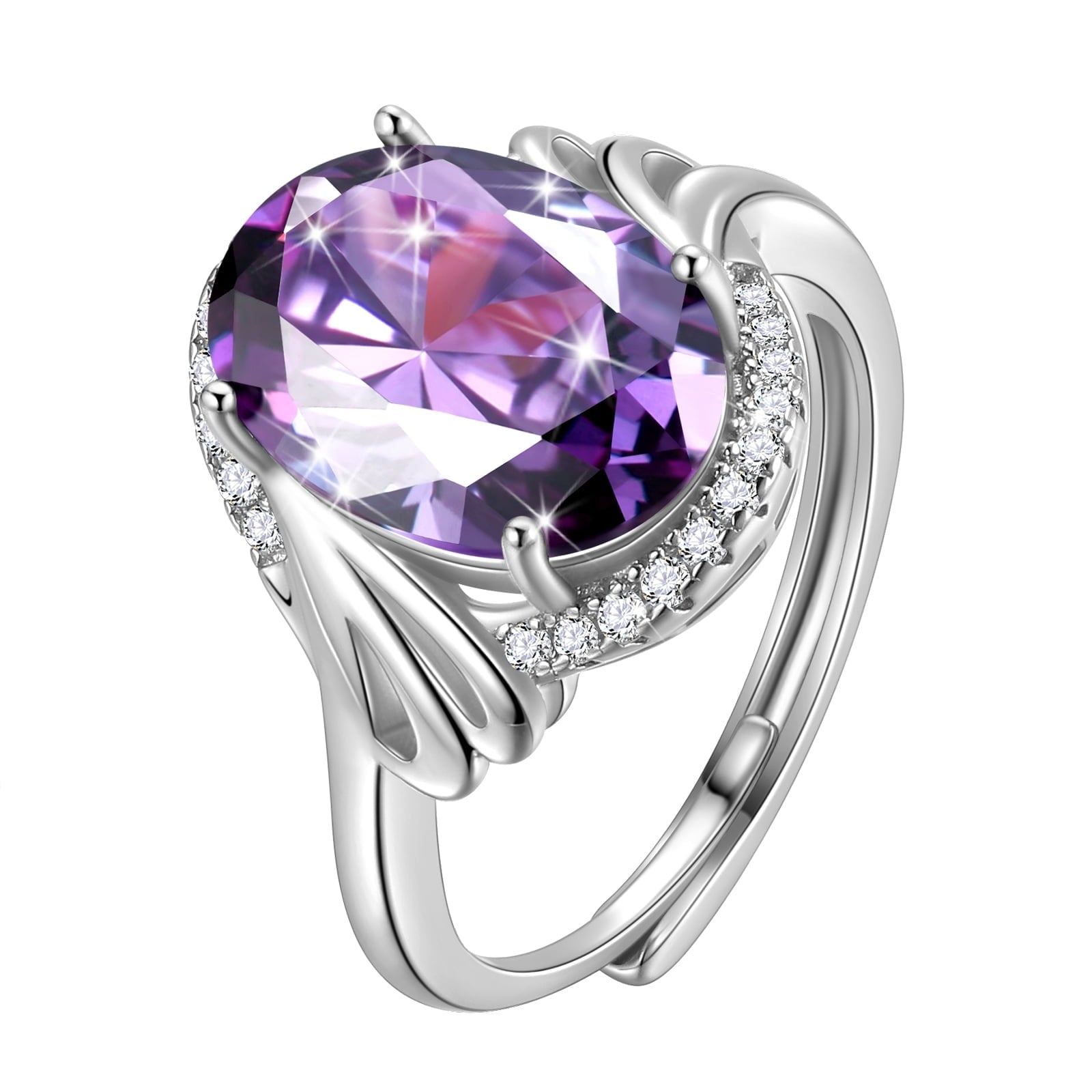 Halo Oval 8Ct Women Ring 925 Sterling Silver February Birthstone Amethyst Purple Crystal Jewelry Mother Grandma Birthday Valentine's Day Gift - Aurora Tears