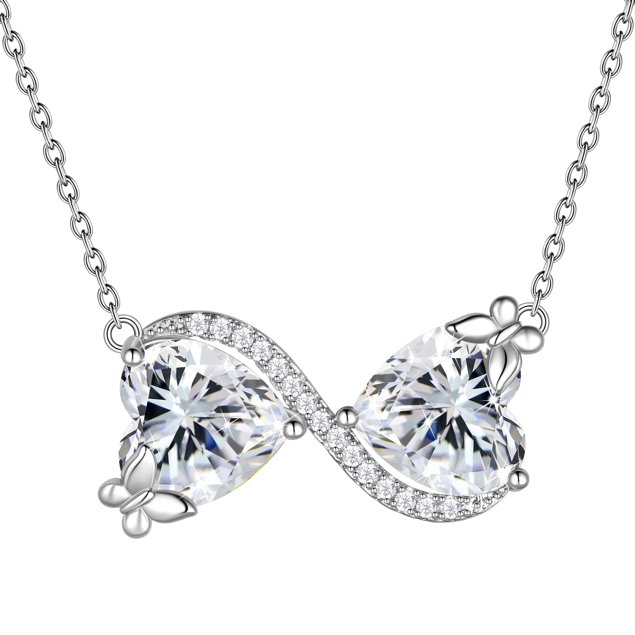 Women Infinity Heart Butterfly Necklace April Birthstone Necklace Diamond Pendant Jewelry Daughter Wife Birthday Mother's Day Gifts for Her - Aurora Tears