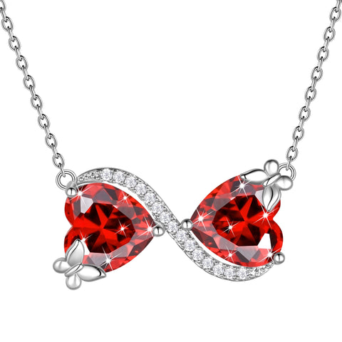 Women Infinity Heart Butterfly Necklace January Birthstone Necklace Garnet Red Pendant Jewelry Birthday Valentines's Day Gifts for Wife Mom - Aurora Tears