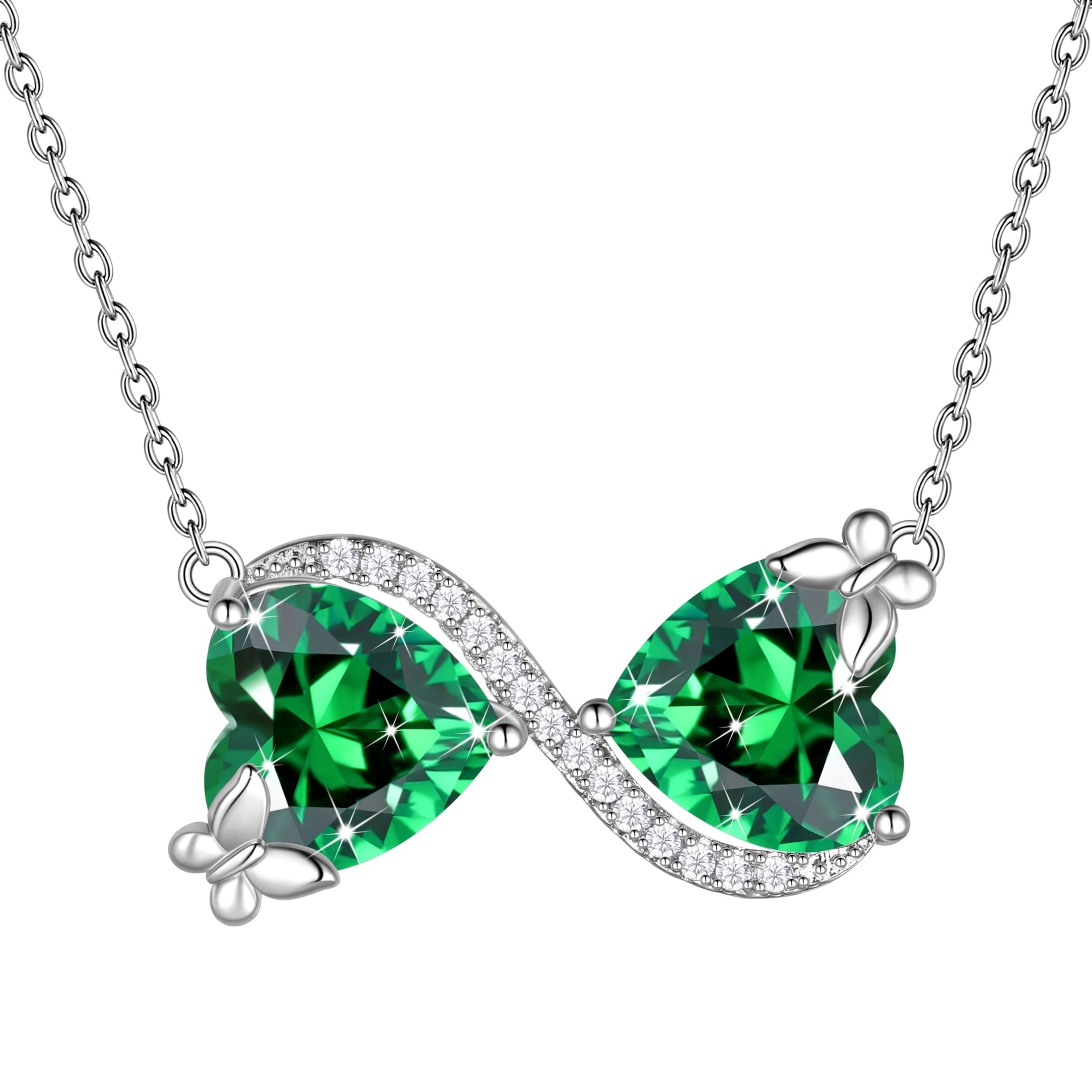 Women Infinity Heart Butterfly Necklace May Birthstone Necklace Emerald Green Pendant Jewelry Daughter Wife Birthday Mother's Day Gift for Mom - Aurora Tears