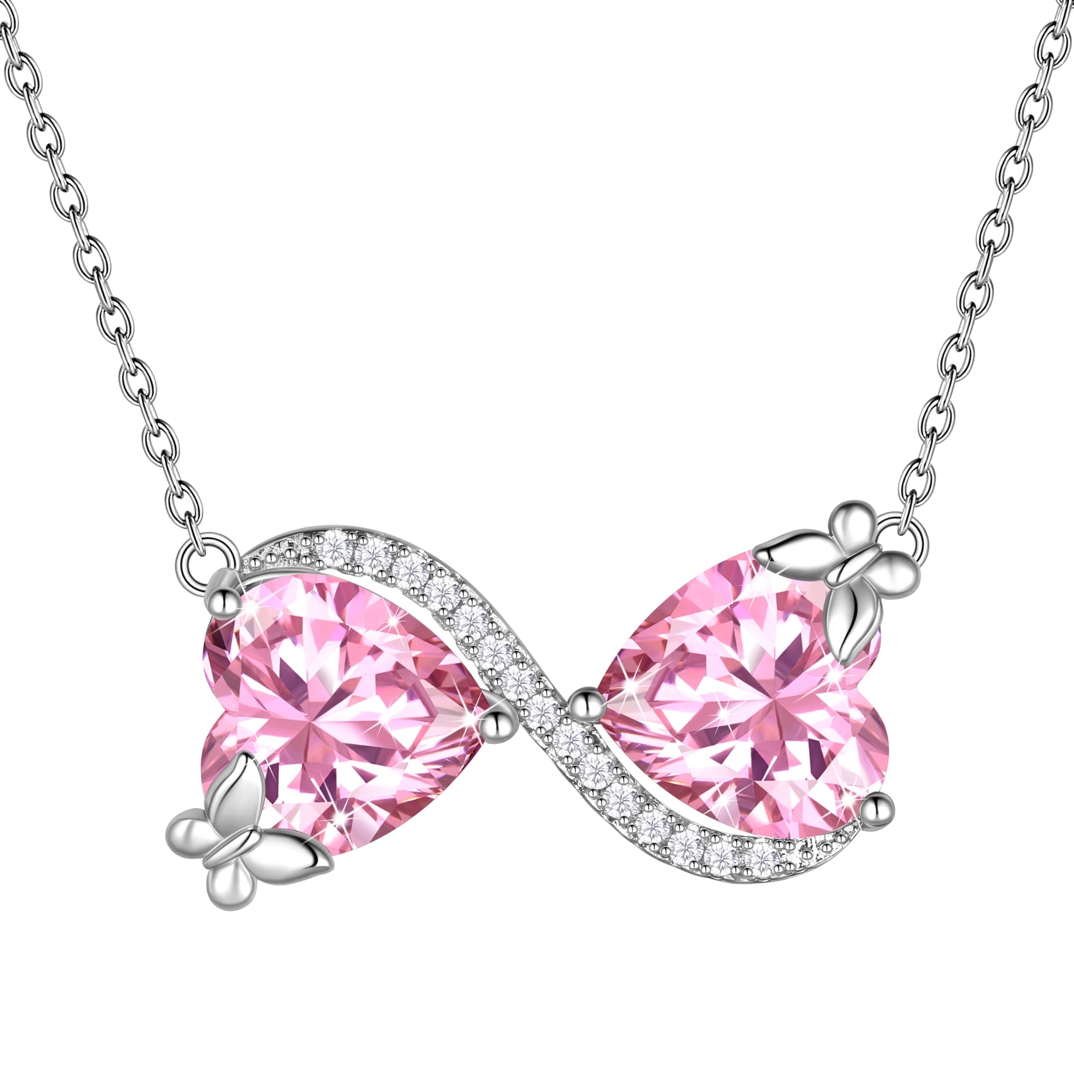 Women Infinity Heart Butterfly Necklace October Birthstone Tourmaline Pink Pendant Mother Wife Jewelry Christmas Birthday Valentines Gift - Aurora Tears