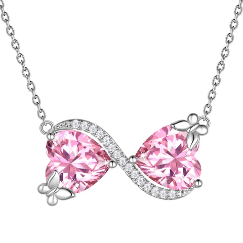 Women Infinity Heart Butterfly Necklace October Birthstone Tourmaline Pink Pendant Mother Wife Jewelry Christmas Birthday Valentines Gift - Aurora Tears