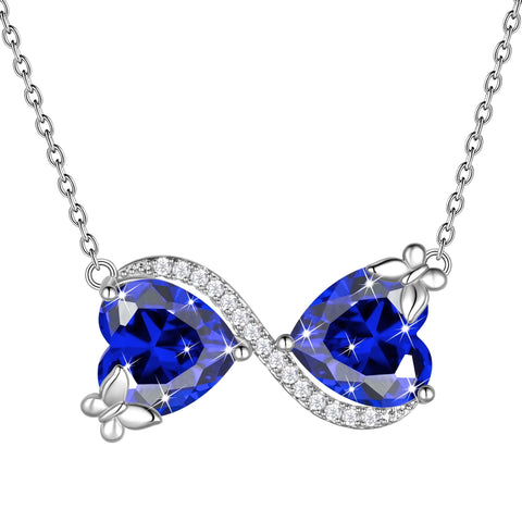 Women Infinity Heart Butterfly Necklace September Birthstone Sapphire Blue Pendant Jewelry Christmas Birthday Gift for Mother Wife Daughter - Aurora Tears