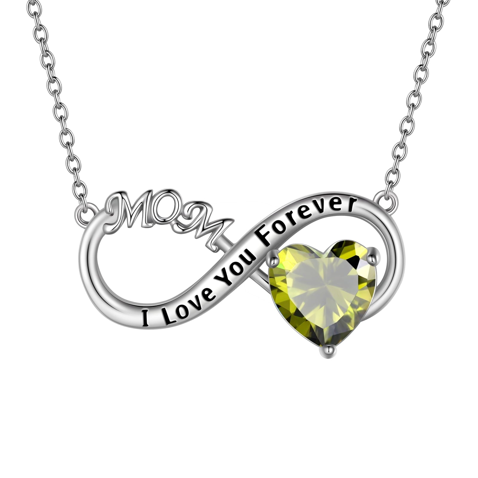 Women Infinity Heart Necklace for Mom August Birthstone Necklace Peridot Green Pendant Sterling Silver Jewelry Birthday Mother's Day Gift from Daughter - Aurora Tears
