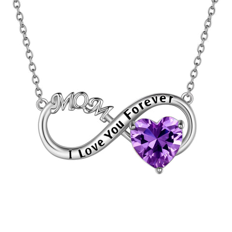 Women Infinity Heart Necklace for Mom February Birthstone Amethyst Purple Pendant 925 Sterling Silver Jewelry Grandma Birthday Xmas Mother's Day Gift - Aurora Tears