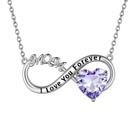 Women Infinity Heart Necklace for Mom June Birthstone Necklace Alexandrite Purple Pendant Sterling Silver Jewelry Grandma Birthday Mother's Day Gifts - Aurora Tears