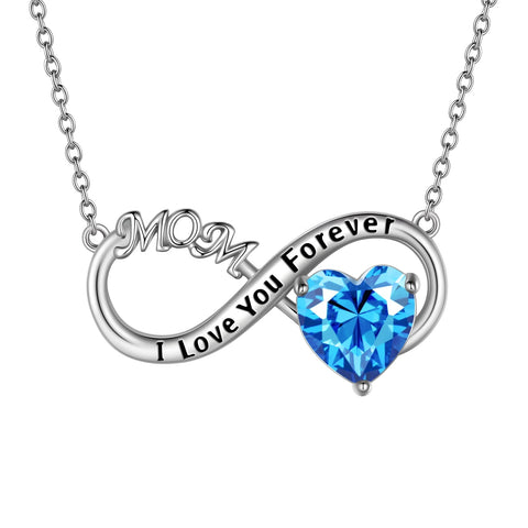 Women Infinity Heart Necklace for Mom March Birthstone Necklace Aquamarine Blue Pendant 925 Sterling Silver Jewelry Birthday Mother's Day Gift - Aurora Tears