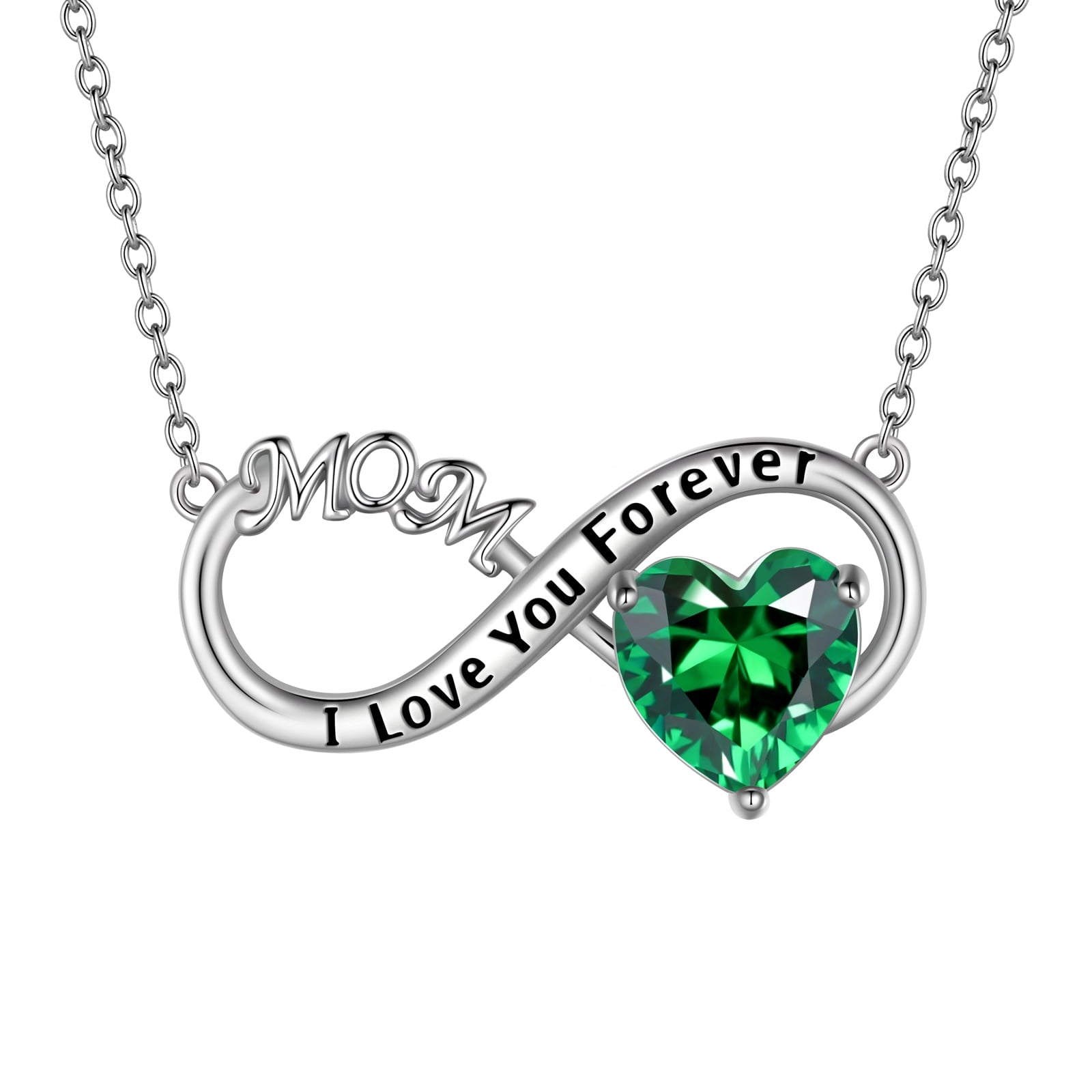 Women Infinity Heart Necklace for Mom May Birthstone Necklace Emerald Green Pendant 925 Sterling Silver Jewelry Birthday Mother's Day Gifts - Aurora Tears