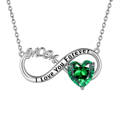 Women Infinity Heart Necklace for Mom May Birthstone Necklace Emerald Green Pendant 925 Sterling Silver Jewelry Birthday Mother's Day Gifts - Aurora Tears