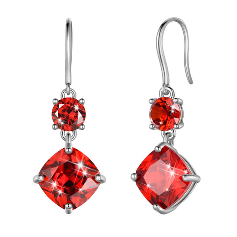 January Birthstone Earrings 925 Sterling Silver Women Dangle Earrings Hook Garnet Red Crystal Jewelry Mom Birthday Valentines Day Gift for Her - Aurora Tears